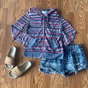 Distressed South Western Print lightweight Hoodie